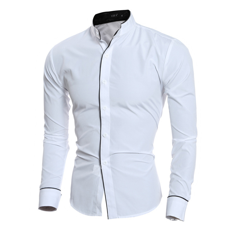Men Slim Fit Solid Color Long  - Mandarin Collar Formal Shirt Slim Fit recension och pris