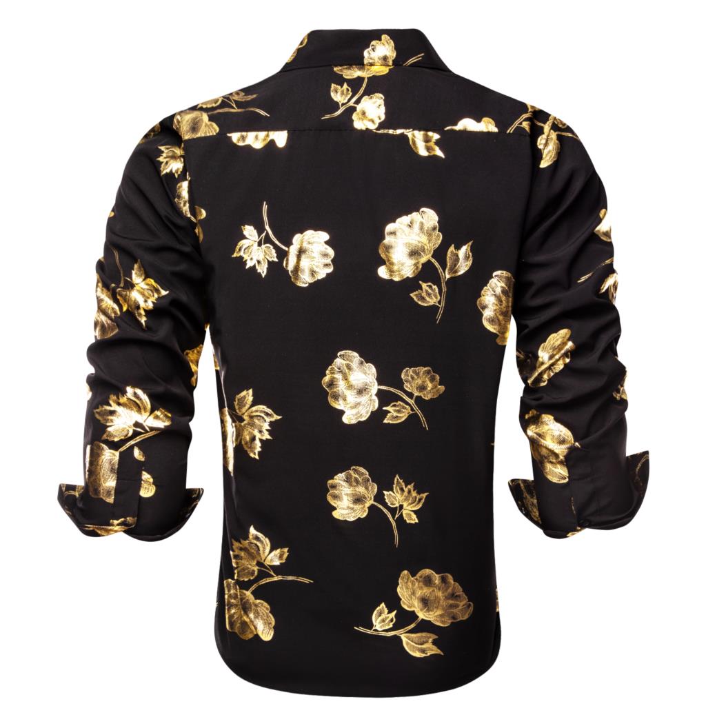 Hi-Tie Black Gold Silk Mens Sh - Mens Satin Silk Dress Shirt recension och pris