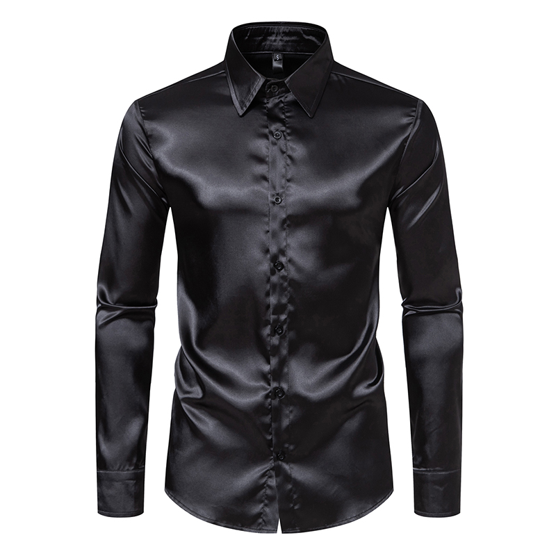 Men's Black Satin Luxury Dress - Mens Satin Silk Dress Shirt recension och pris