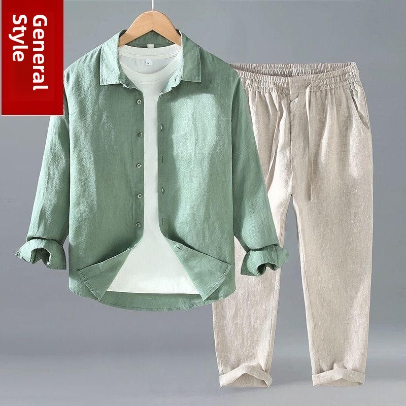 Summer Cotton Linen Shirt Pant - Mens Linen Shirt Long Sleeve recension och pris
