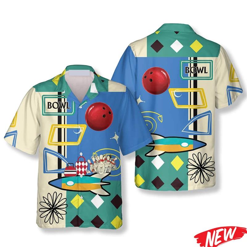 Classic Bowling Pattern Hawaii - Short Sleeve Bowling Shirt Retro recension och pris