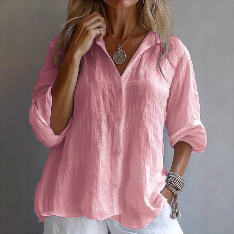 Solid Color Linen Sexy V-neck  - Mens Linen Shirt Long Sleeve recension och pris
