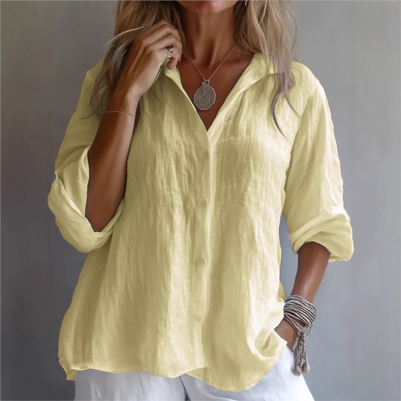 Solid Color Linen Sexy V-neck  - Mens Linen Shirt Long Sleeve recension och pris