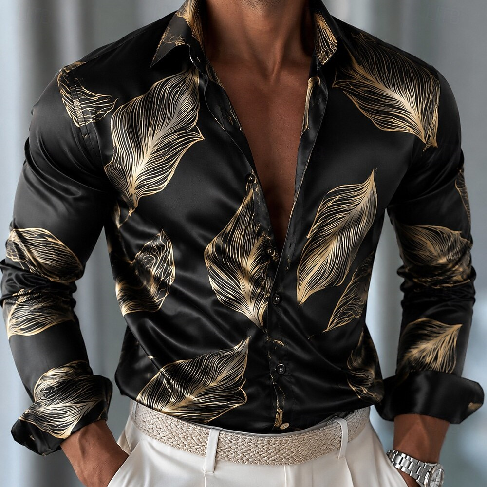 Men's Leaf Pattern Satin Shirt - Mens Satin Silk Dress Shirt recension och pris