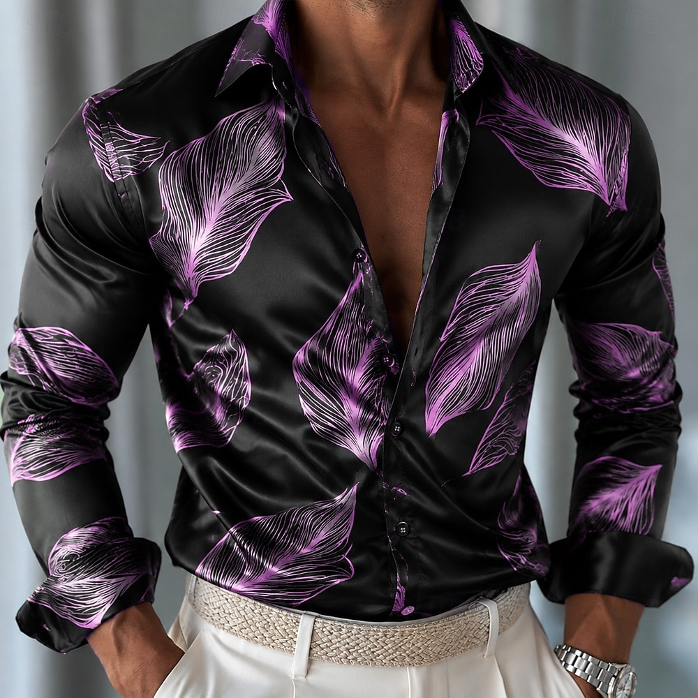 Men's Leaf Pattern Satin Shirt - Mens Satin Silk Dress Shirt recension och pris