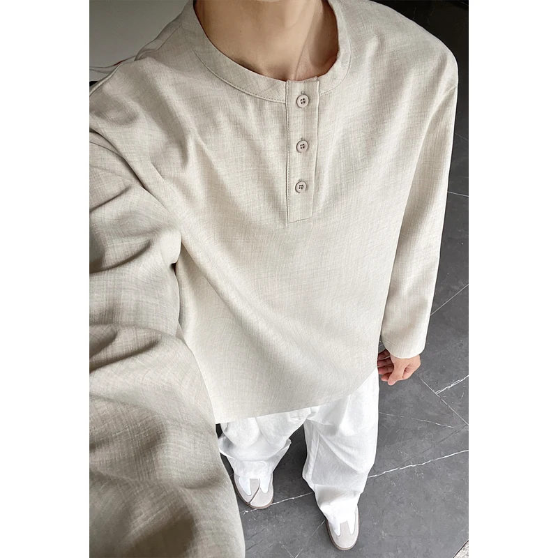 Mens Casual Faux Linen Henley  - Mens Linen Shirt Long Sleeve recension och pris