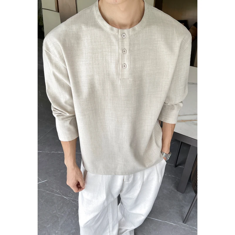 Mens Casual Faux Linen Henley  - Mens Linen Shirt Long Sleeve recension och pris