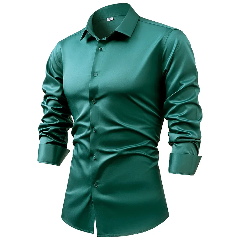 2025 Spring Autumn Royal Blue  - Mens Satin Silk Dress Shirt recension och pris