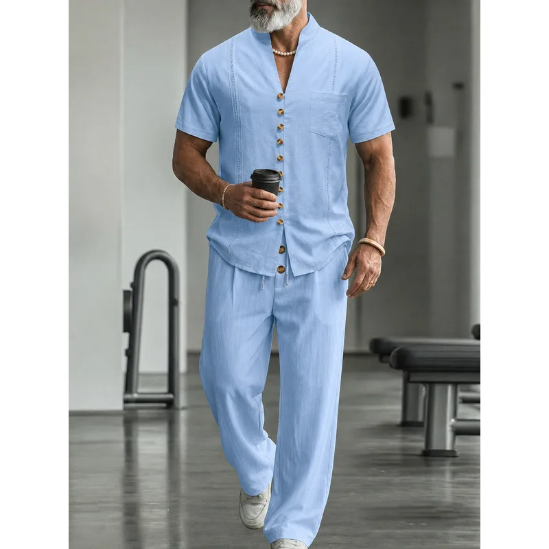 Men's Linen Casual 2-Piece Set - Mens Linen Shirt Long Sleeve recension och pris