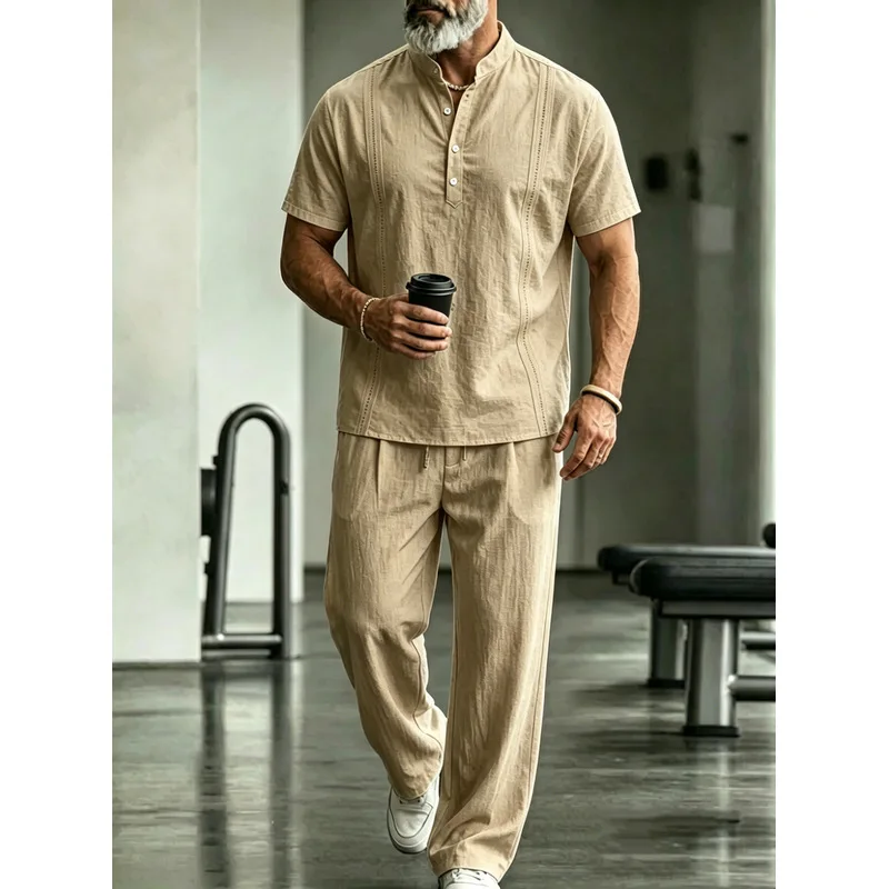 Men's Linen Casual 2-Piece Set - Mens Linen Shirt Long Sleeve recension och pris