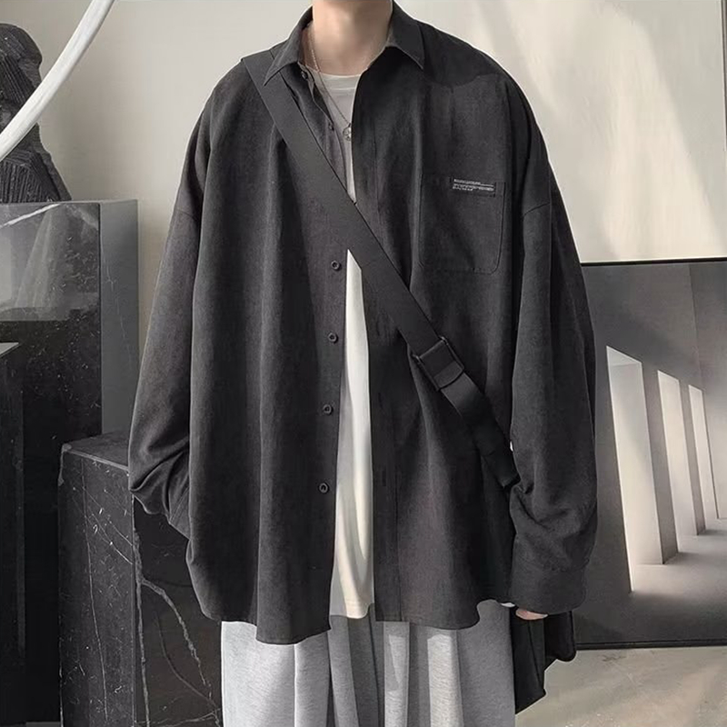 Korean Fashion Black Long Slee - Corduroy Button Up Shirt Men recension och pris