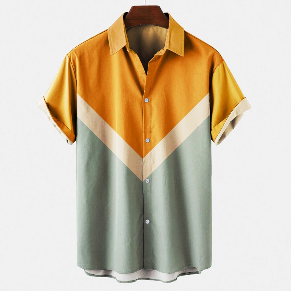Men's Vintage Retro Striped Co - Short Sleeve Bowling Shirt Retro recension och pris