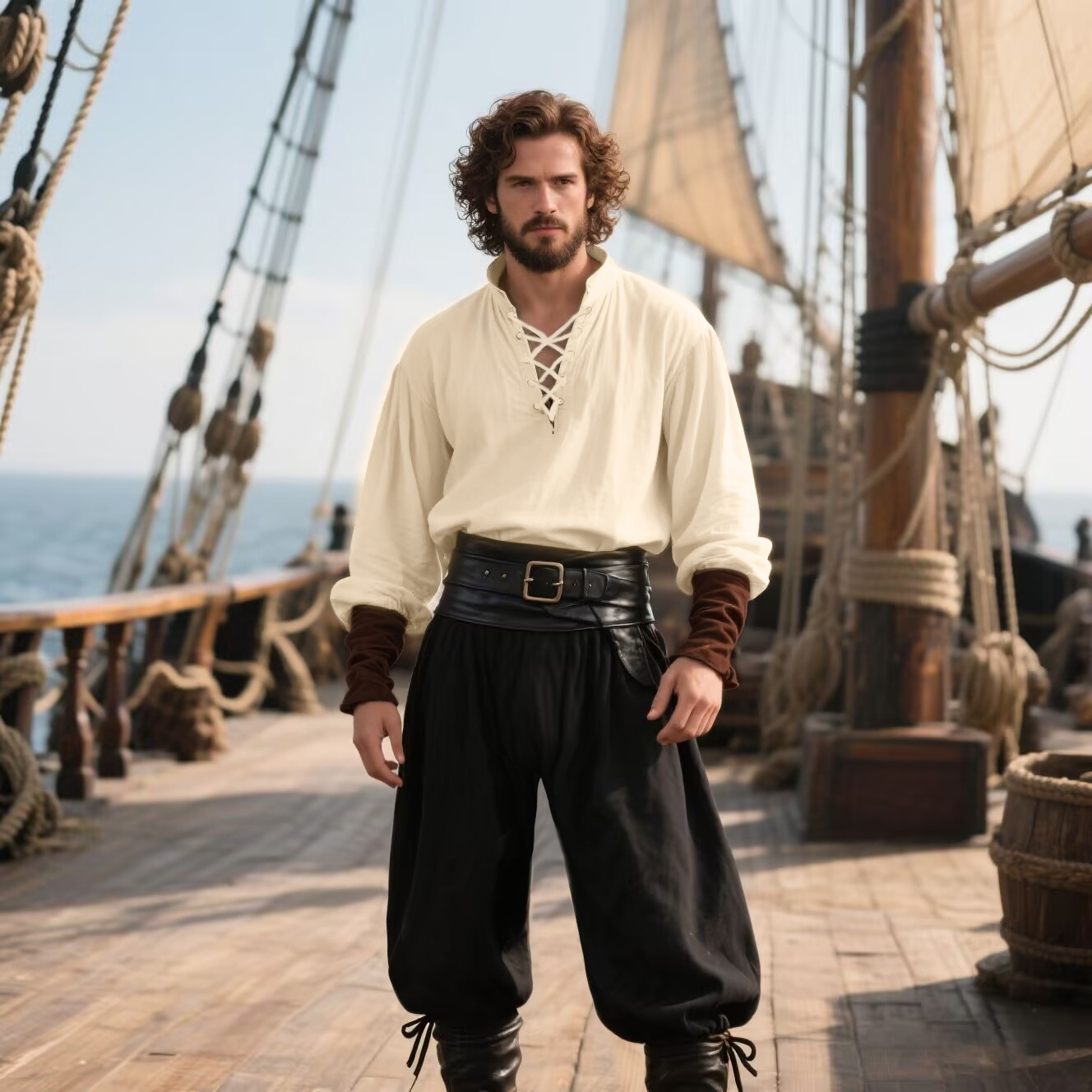 Men's Medieval Renaissance LAR - Medieval Gothic Lace Up Pirate Shirt recension och pris