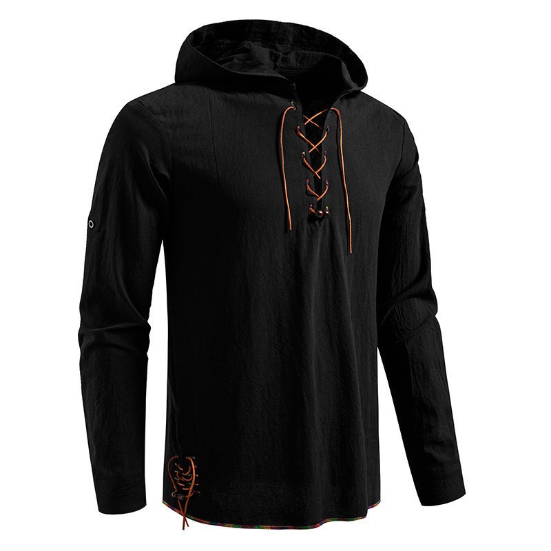 Men's Long Sleeve Hooded T-shi - Medieval Gothic Lace Up Pirate Shirt recension och pris