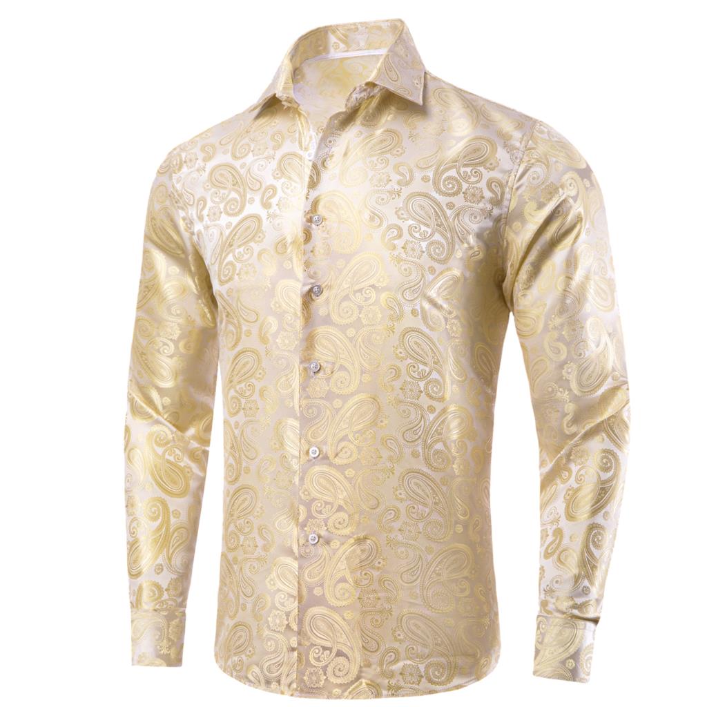 Hi-Tie Gold Beige Ivory Champa - Mens Satin Silk Dress Shirt recension och pris