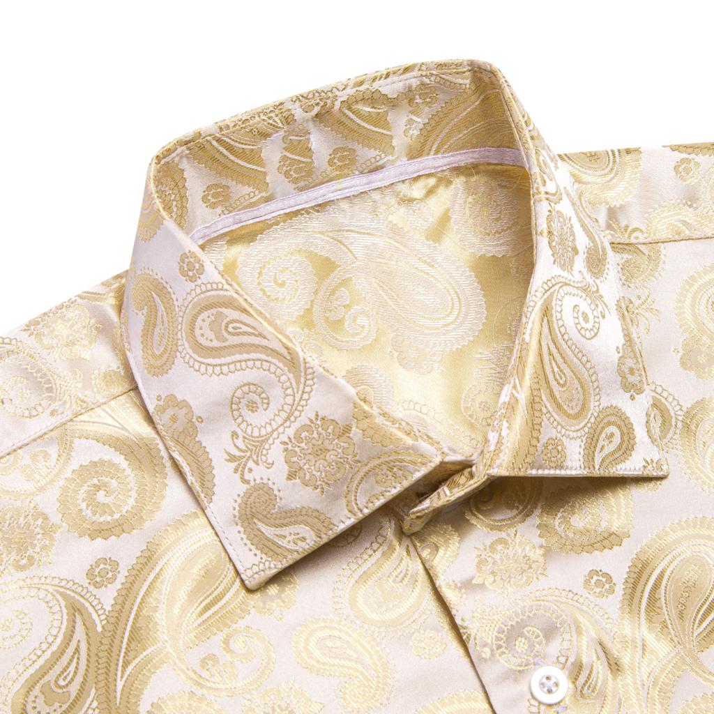 Hi-Tie Gold Beige Ivory Champa - Mens Satin Silk Dress Shirt recension och pris