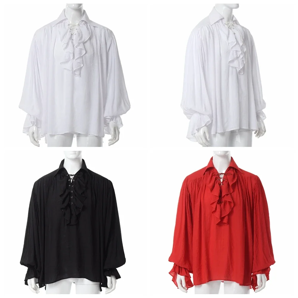 Men Pirate Shirt Vampire Princ - Medieval Gothic Lace Up Pirate Shirt recension och pris