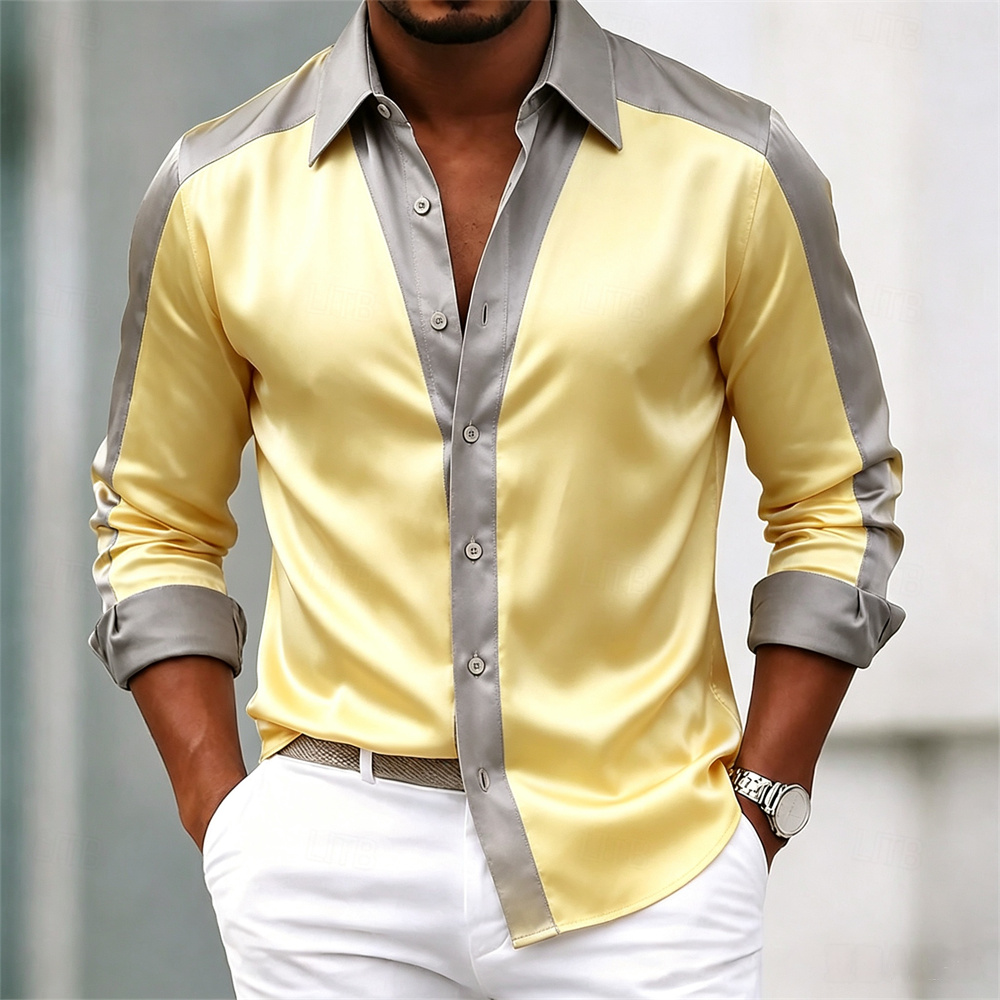 Men's shirt satin shirt dress  - Mens Satin Silk Dress Shirt recension och pris