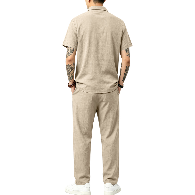 Men's 2 Piece Polo Set Short S - Mens Linen Shirt Long Sleeve recension och pris