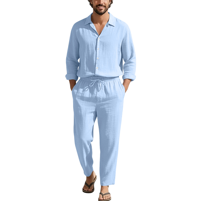 Spring Summer Linen Casual Set - Mens Linen Shirt Long Sleeve recension och pris