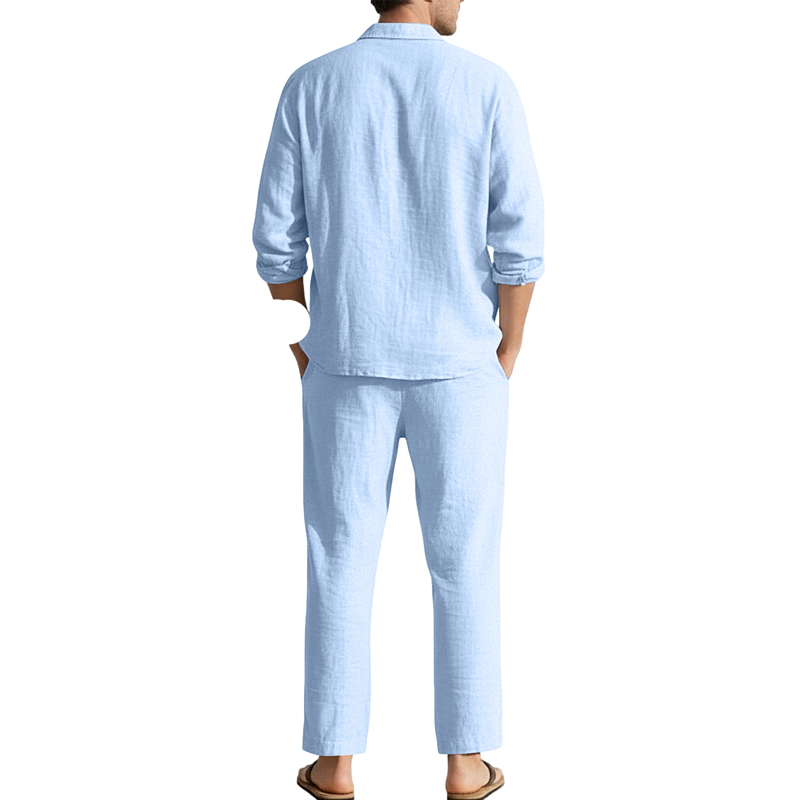 Spring Summer Linen Casual Set - Mens Linen Shirt Long Sleeve recension och pris