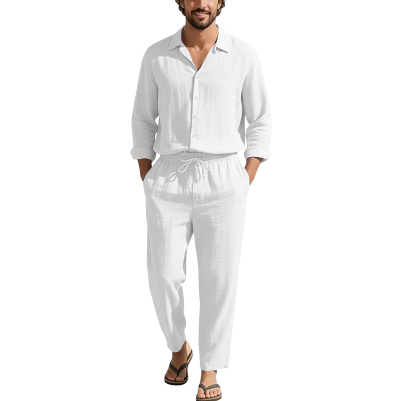 Spring Summer Linen Casual Set - Mens Linen Shirt Long Sleeve recension och pris