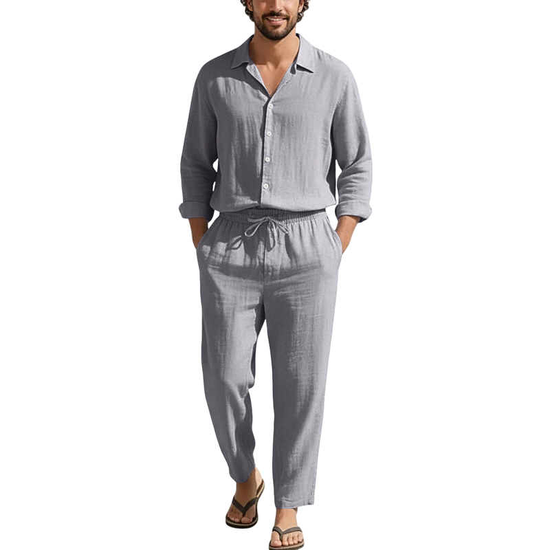 Spring Summer Linen Casual Set - Mens Linen Shirt Long Sleeve recension och pris