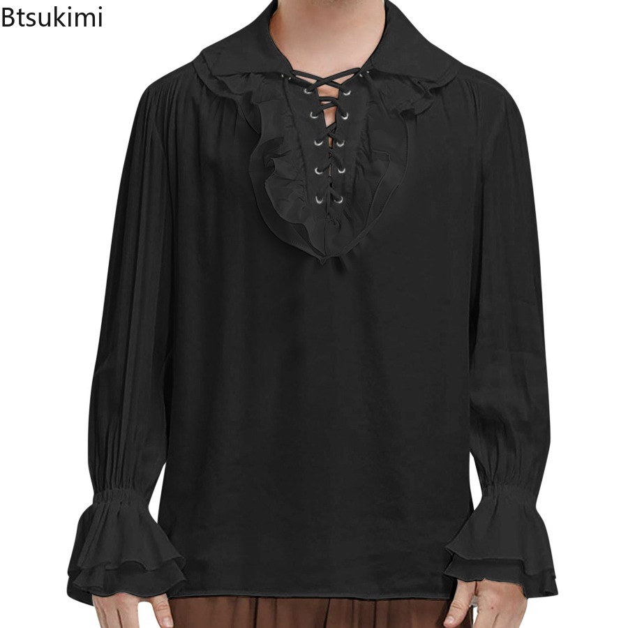 Men's Medieval Renaissance Pir - Medieval Gothic Lace Up Pirate Shirt recension och pris